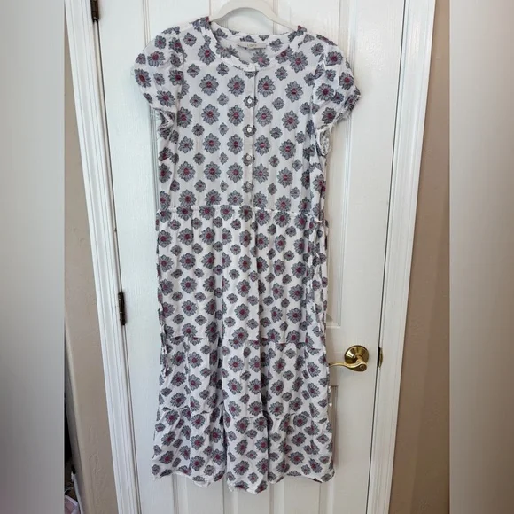 LOFT Floral White and Blue Daisy Maxi Dress Women’s Size 6 Cottagecore - Picture 1 of 12